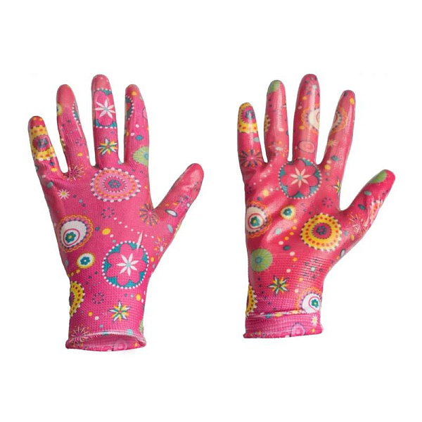 Перчатки хозяйственные "Listok" нейлон с нитриловым покрытием розовый М
